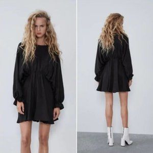 Zara Black Voluminous Satin Effect Dress XS